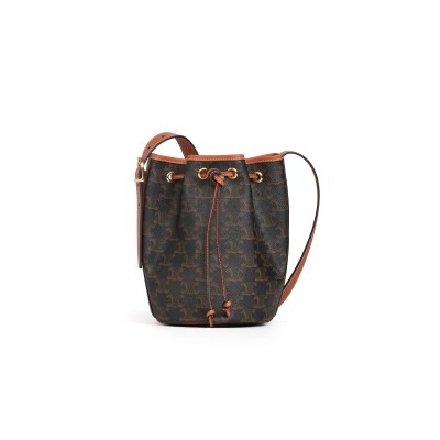 CELINE SMALL DRAWSTRING BAG IN TRIOMPHE CANVAS AND CALFSKIN 191142BZJ.04LU (21*14*14cm)